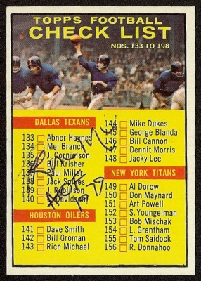 autographed 1961 topps checklist