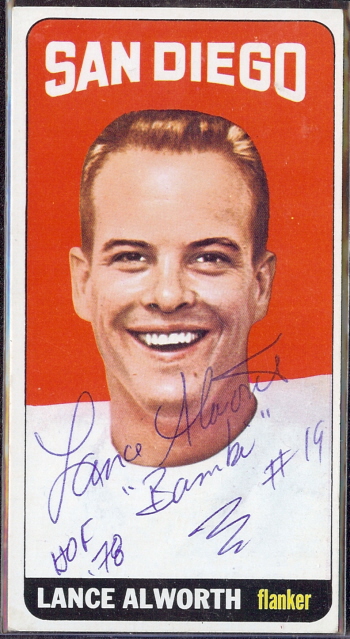 autographed 1965 topps lance alworth