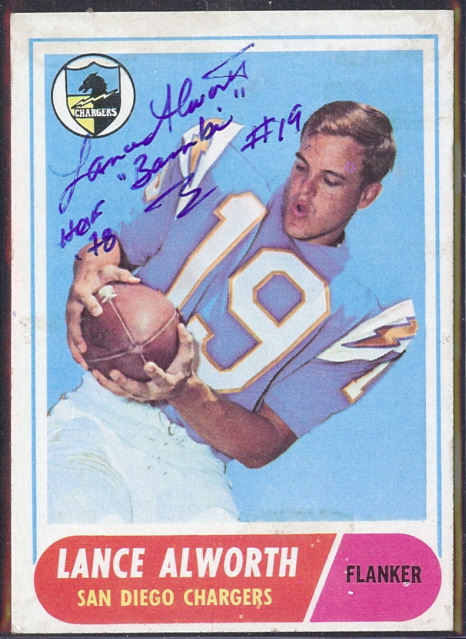 autographed 1968 topps lance alworth