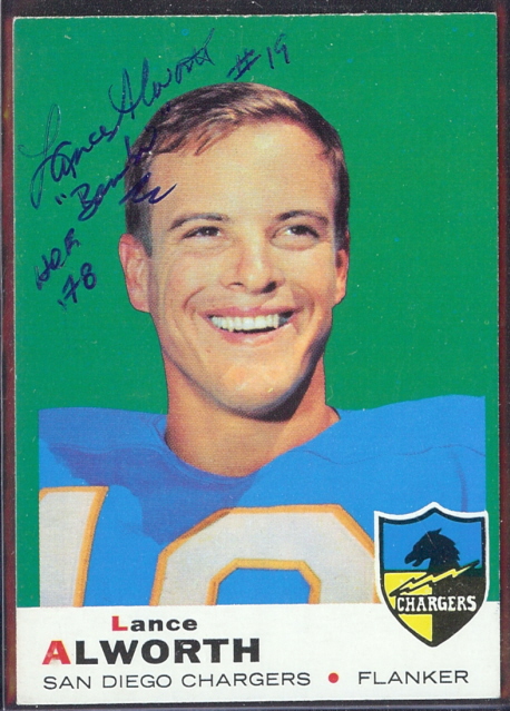 autographed 1969 topps lance alworth