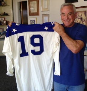 Lance Alworth holding his jersey from the 1964 AFL All-Star Game.